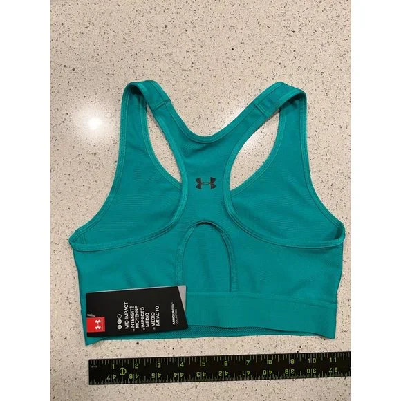 Under Armour Mid Keyhole Bra Medium Support- Aqua Size Womens Small - Picture 2 of 5